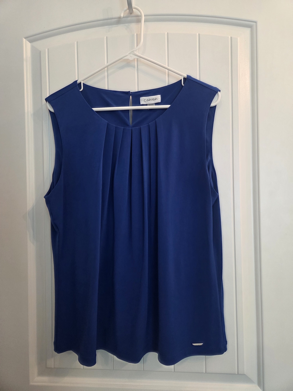 Calvin Klein Sleeveless Pleated Blouse in Royal Blue